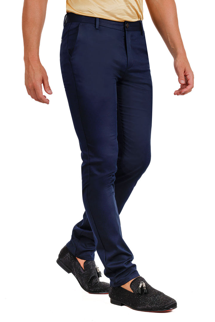 BARABAS Men's Solid Basic Color Casual Dress Pants B2062 Navy