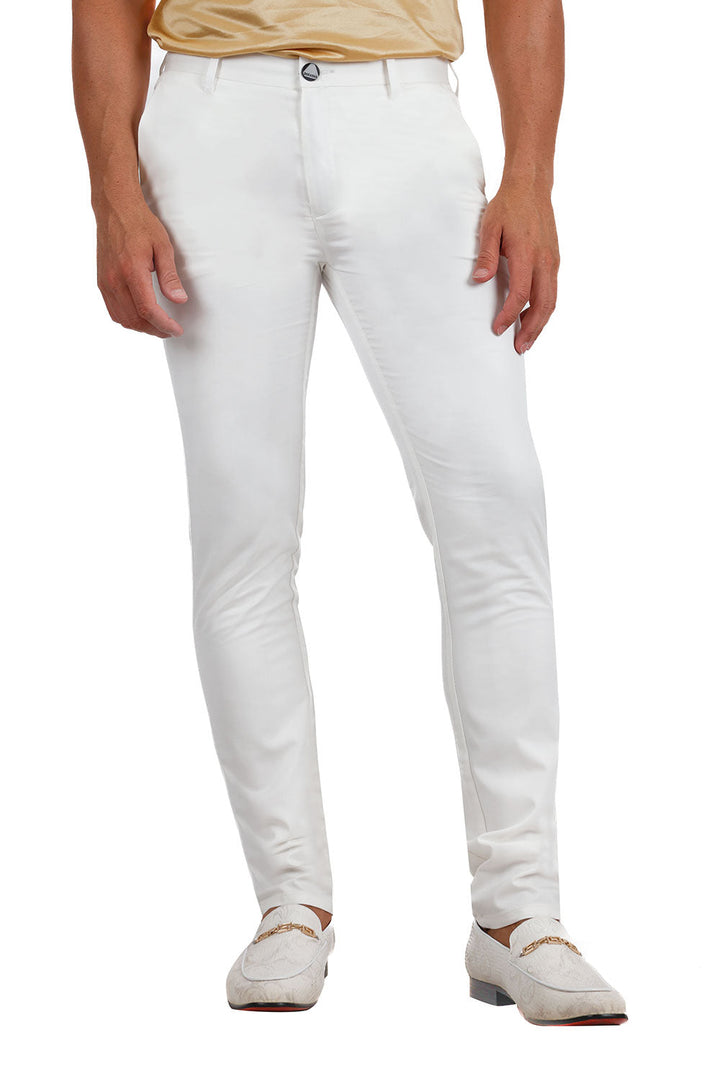 BARABAS Men's Solid Basic Color Casual Dress Pants B2062 White