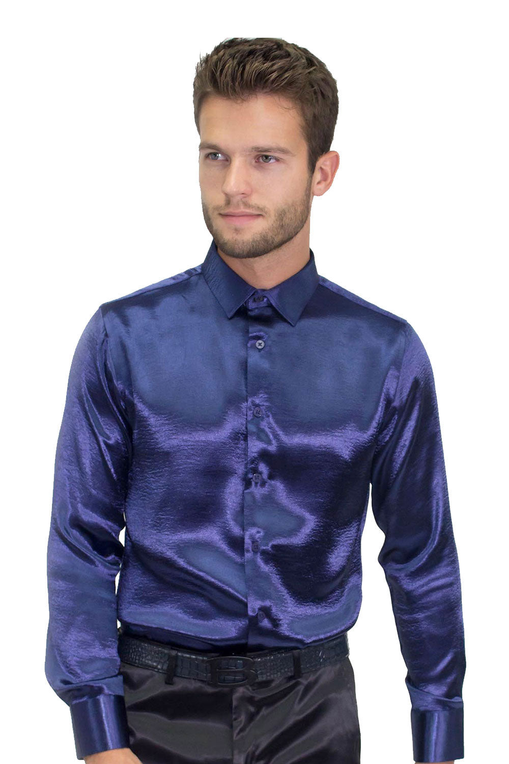 BARABAS Men shinny solid color button down dress Shirts B302