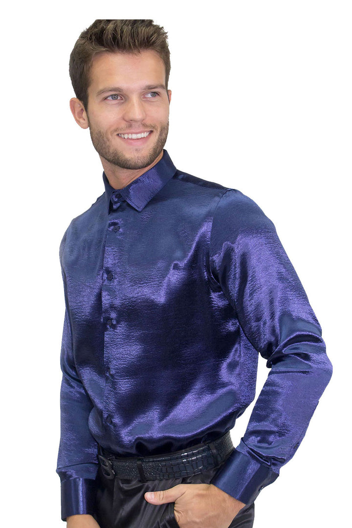 BARABAS Men shinny solid color button down dress Shirts B302