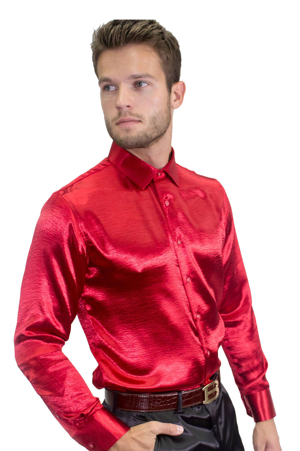 BARABAS Men shinny solid color button down dress Shirts B302