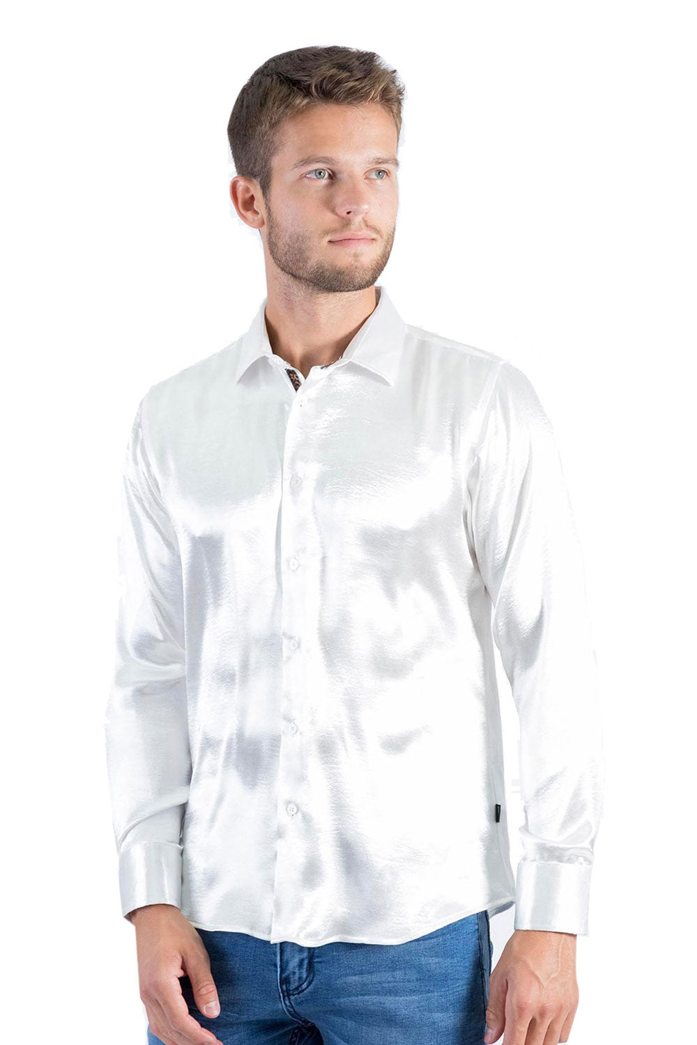 BARABAS Men shinny solid color button down dress Shirts B302