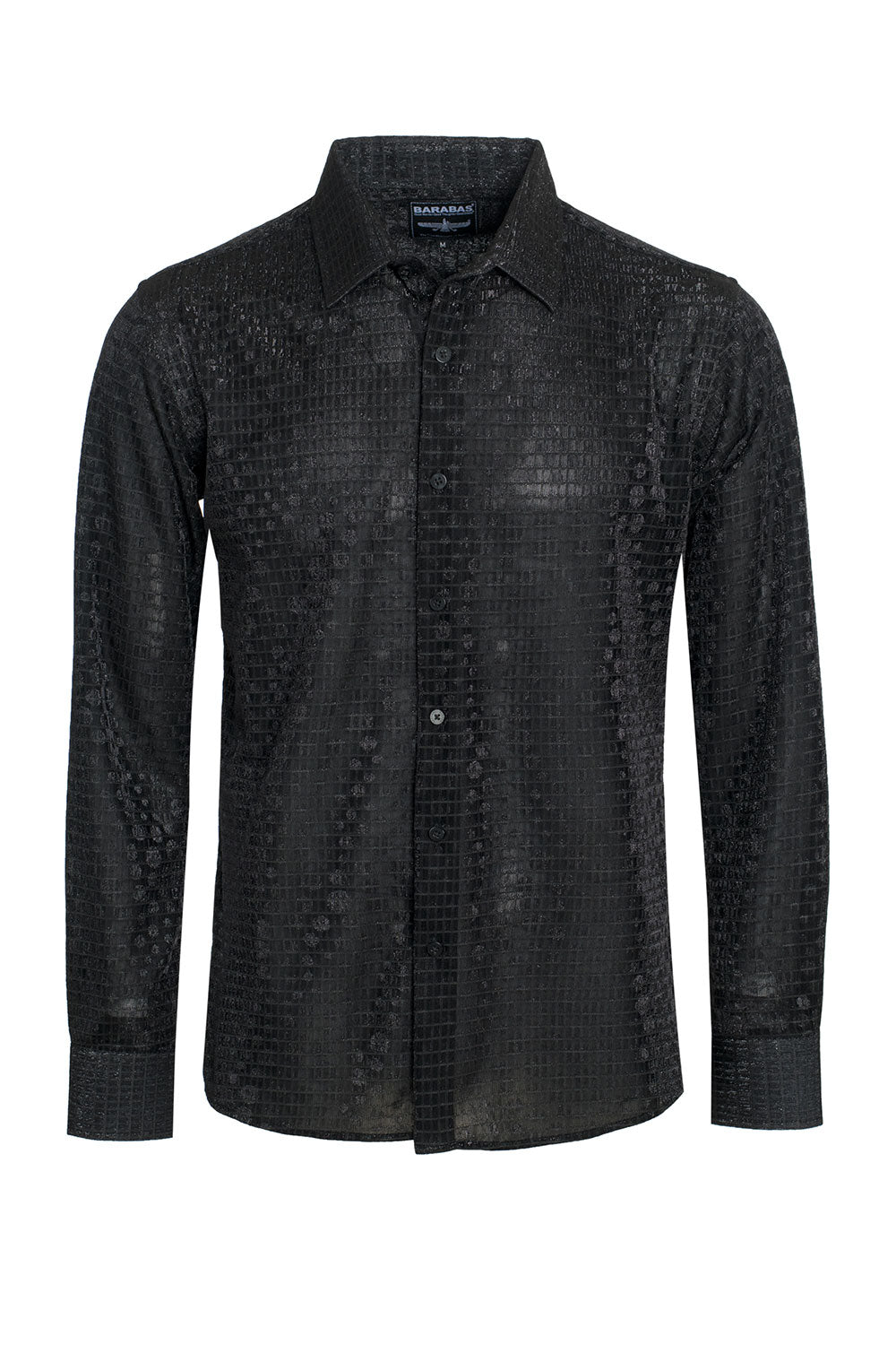 BARABAS Men's Black Textured Polka Dotted Dress Shirts B308