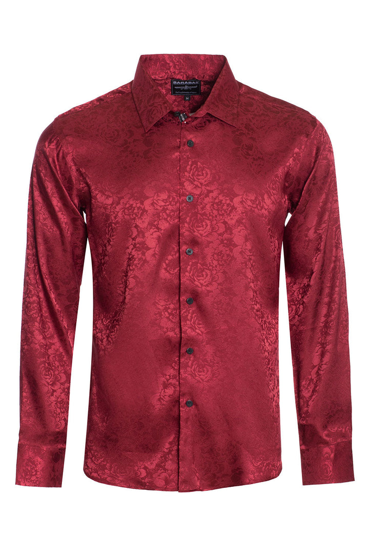 BARABAS Men textured floral button down Burgundy shirts B309