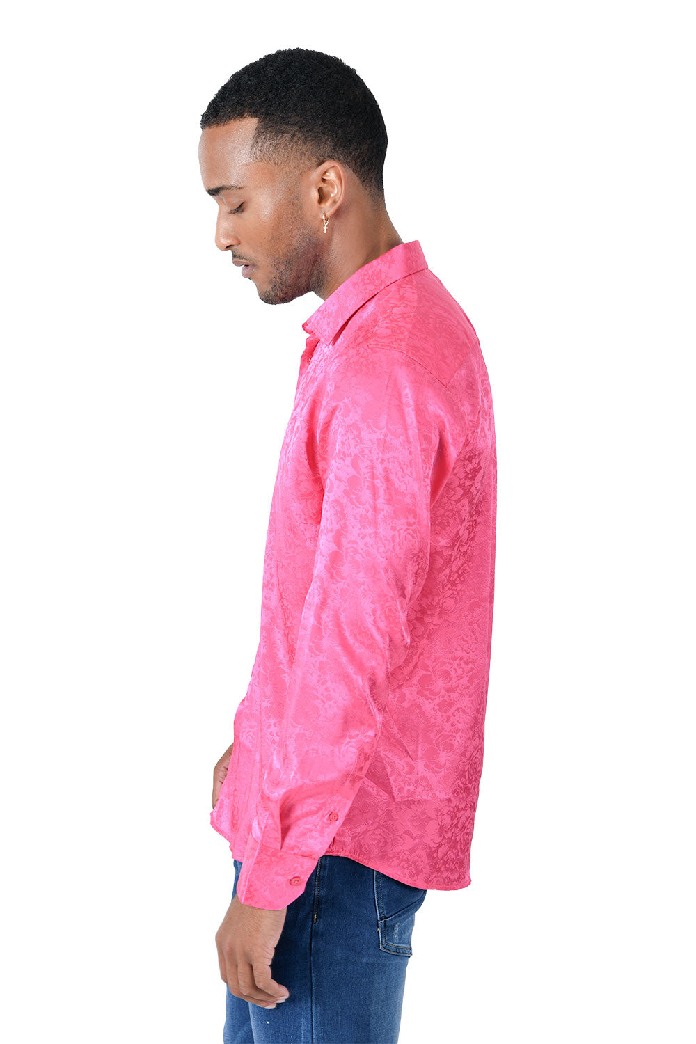 BARABAS Men textured floral button down Fuchsia shirts B309