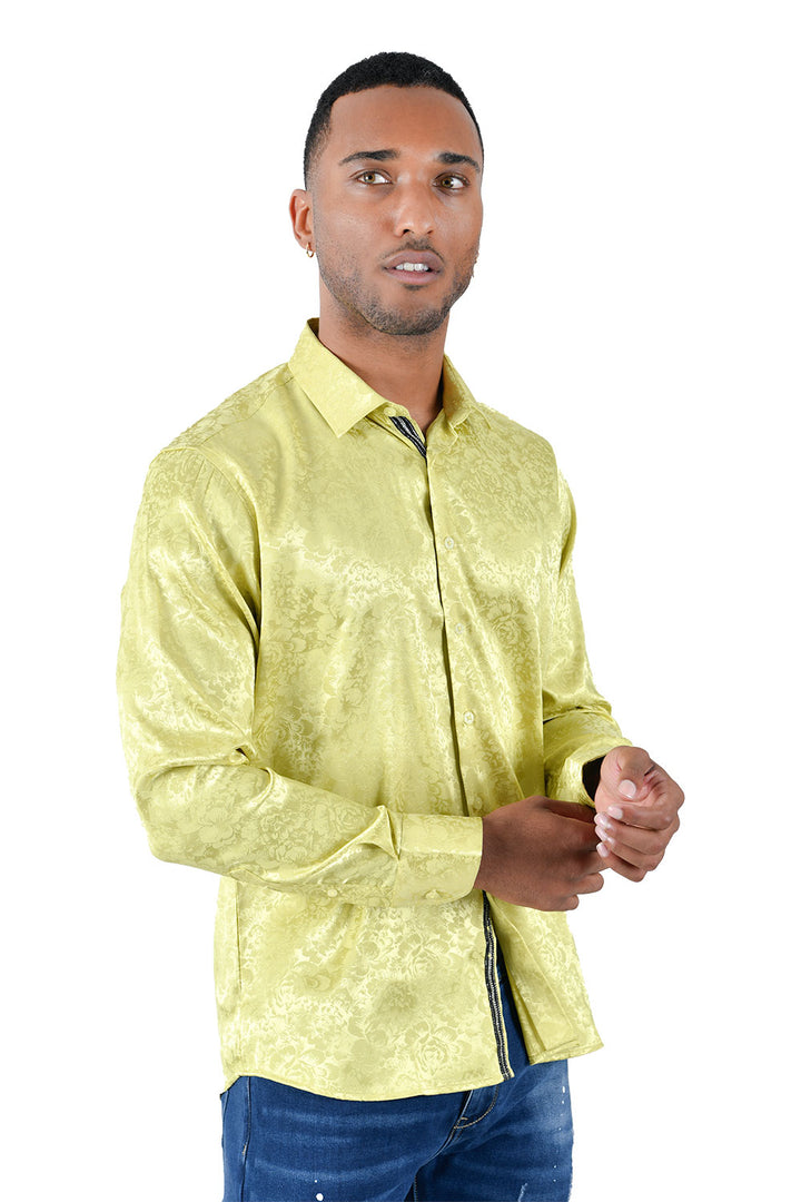 BARABAS Men textured floral button down Yellow shirts B309