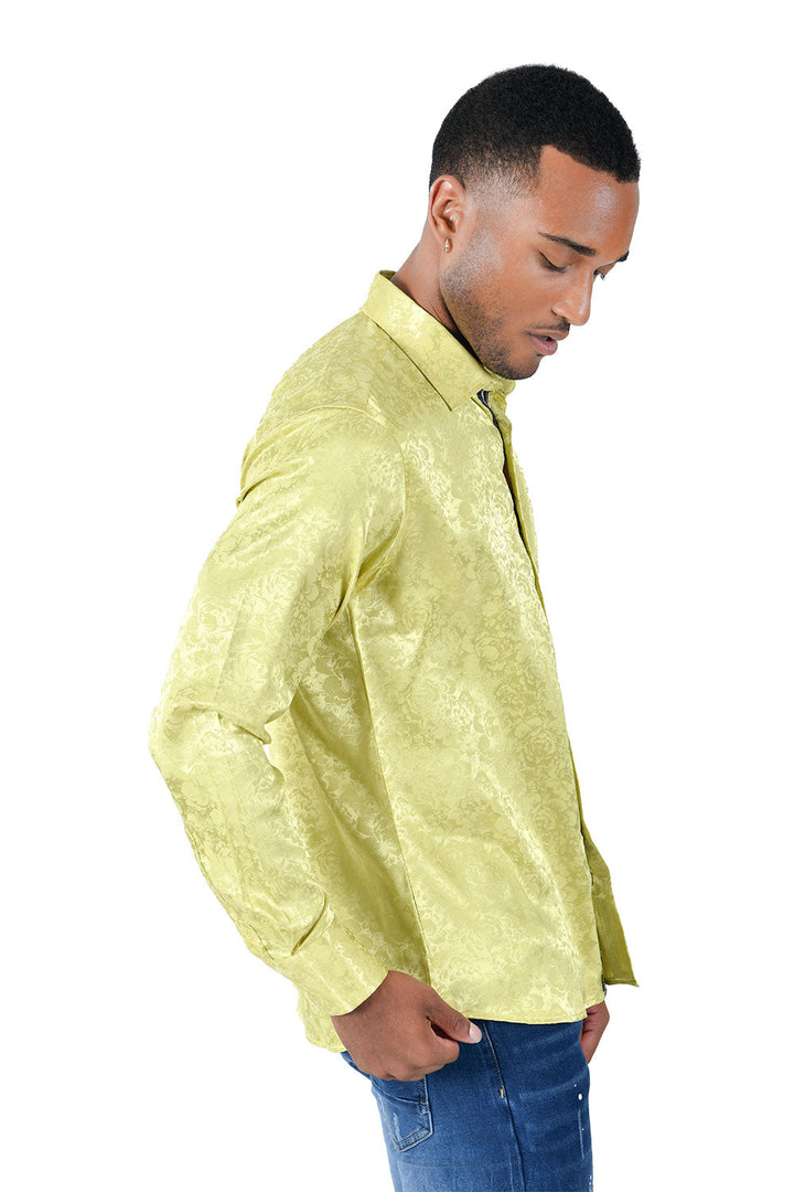 BARABAS Men textured floral button down Yellow shirts B309