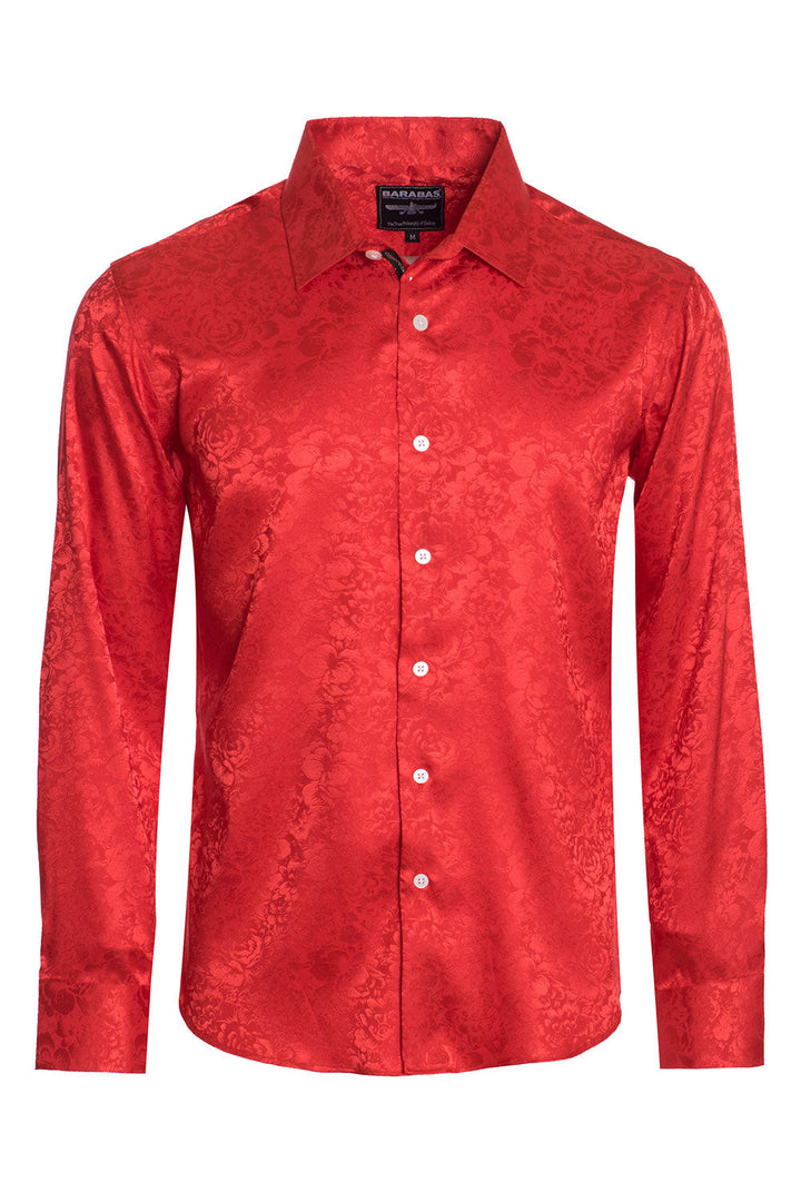 BARABAS Men textured floral button down Red shirts B309