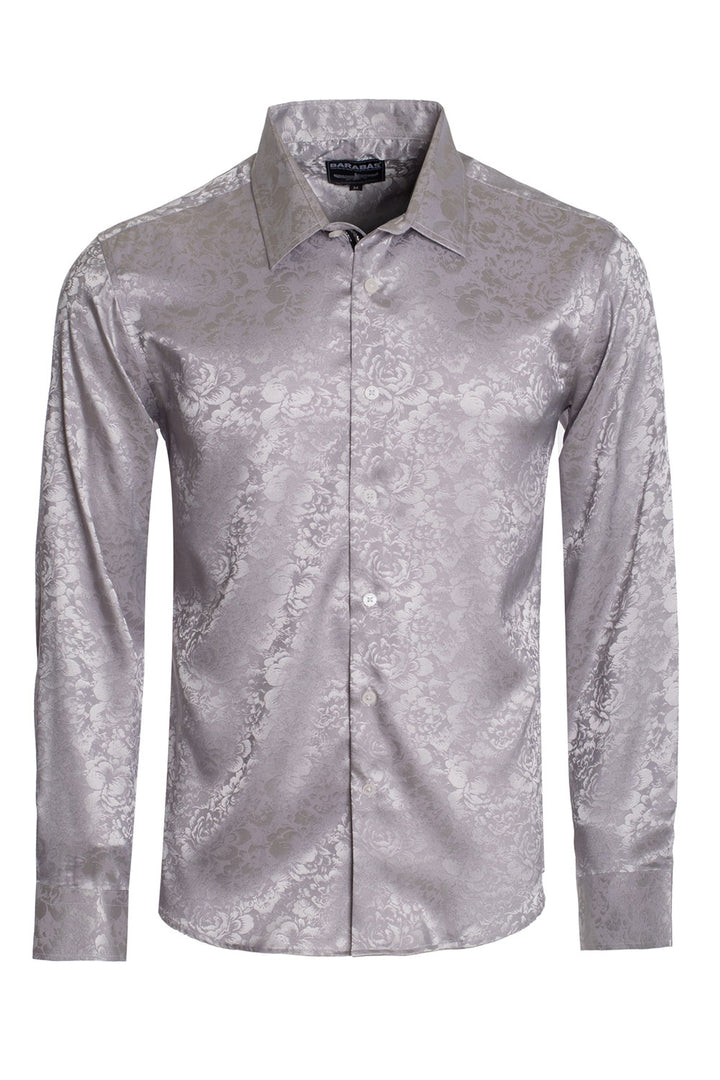 BARABAS Men textured floral button down Silver shirts B309
