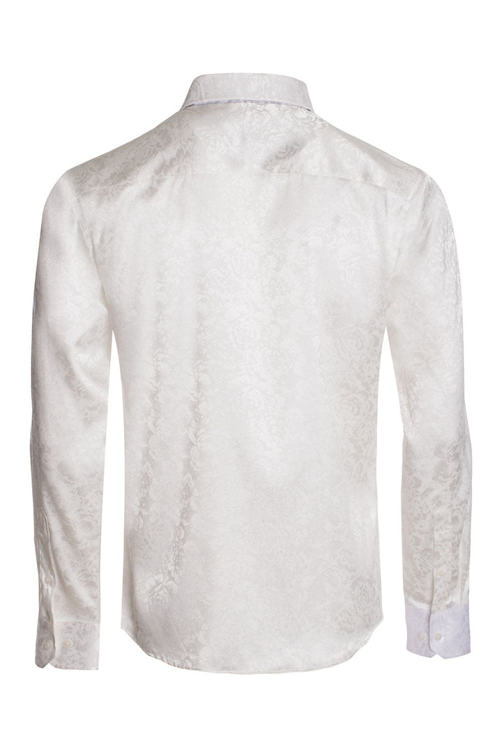 BARABAS Men textured floral button down White shirts B309