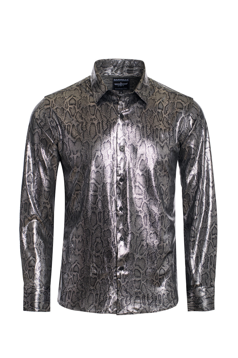 Barabas Men's Snake Glossy Print Button Down Long Sleeve Shirt B311
