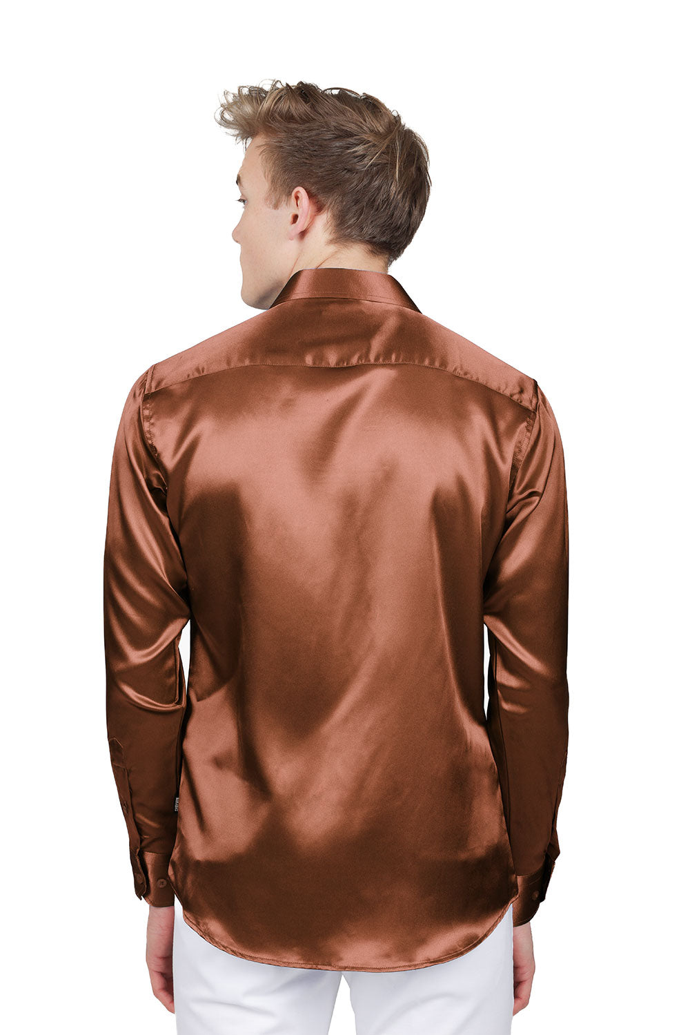 BARABAS Mens Luxury Metallic Long Sleeve Button Down Shiny shirts B312 Brown