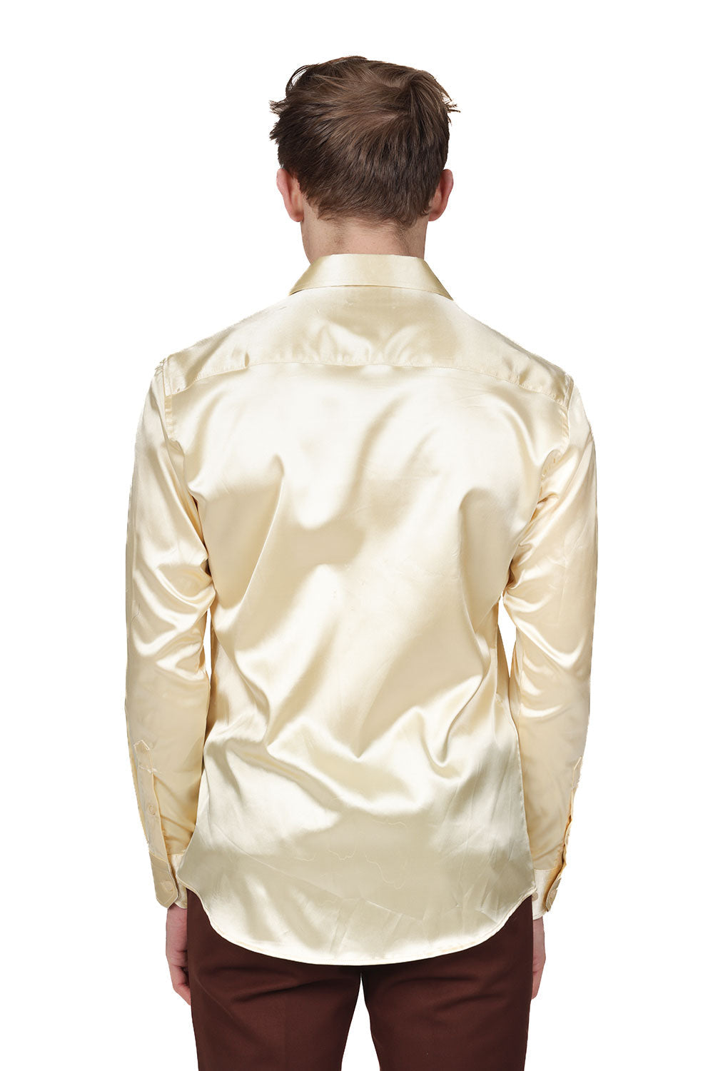 BARABAS Mens Luxury Shiny Long Sleeve Button Down Metallic Shirts B312 Cream