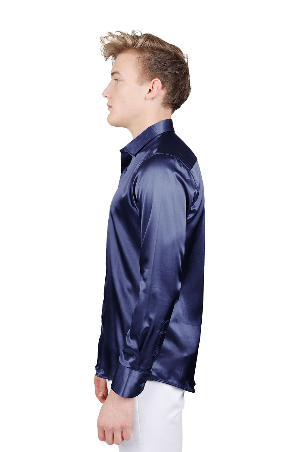 BARABAS Mens Luxury Shiny Long Sleeve Button Down Metallic Shirts B312 Navy