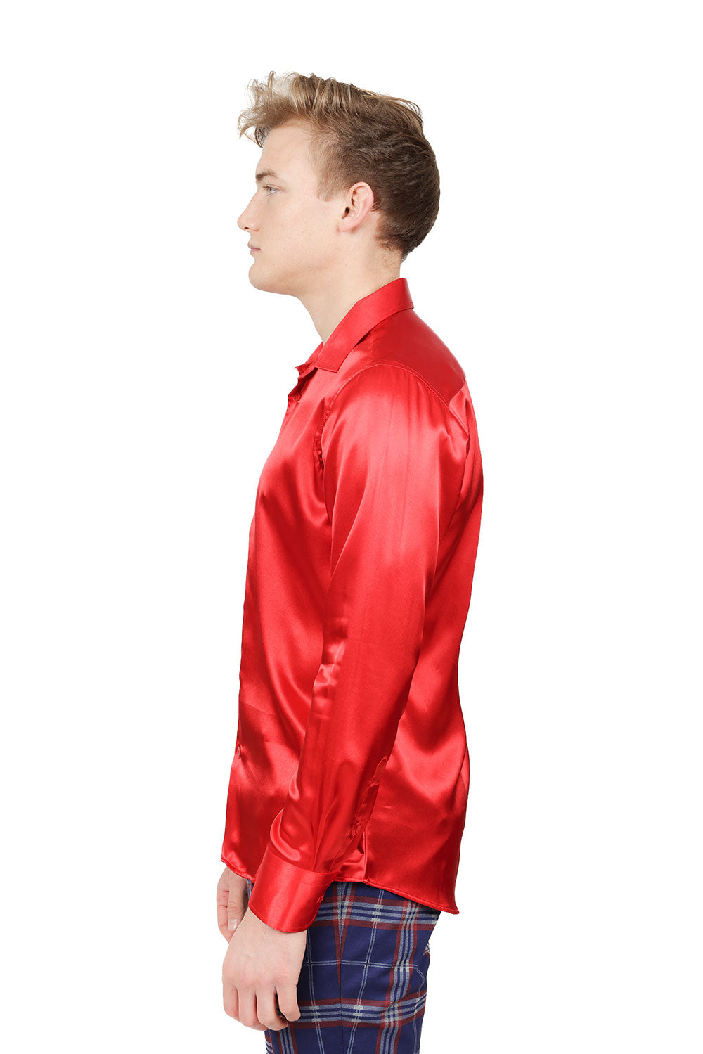 BARABAS Mens Luxury Metallic Long Sleeve Button Down Shiny shirts B312 Red