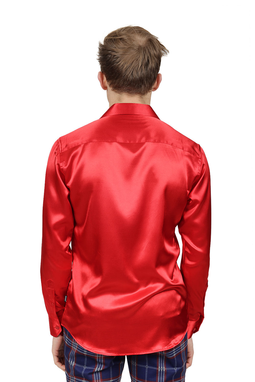 BARABAS Mens Luxury Metallic Long Sleeve Button Down Shiny shirts B312 Red