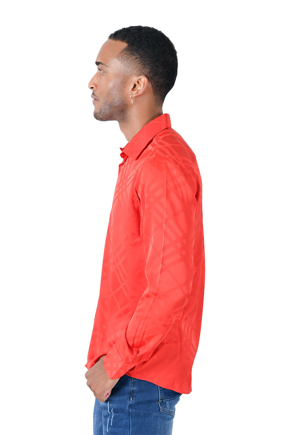 Barabas Men's Textured Diamond Geometric button down dress shirts B319 Red