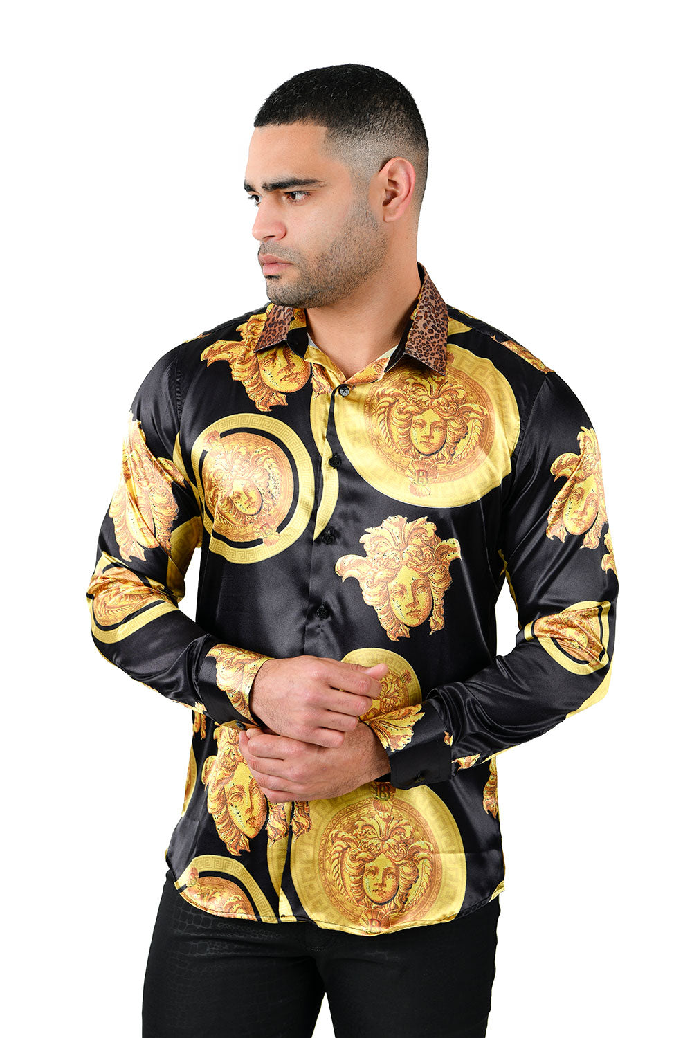 BARABAS Men's Printed Medusa Animal Print Design Shirts B330