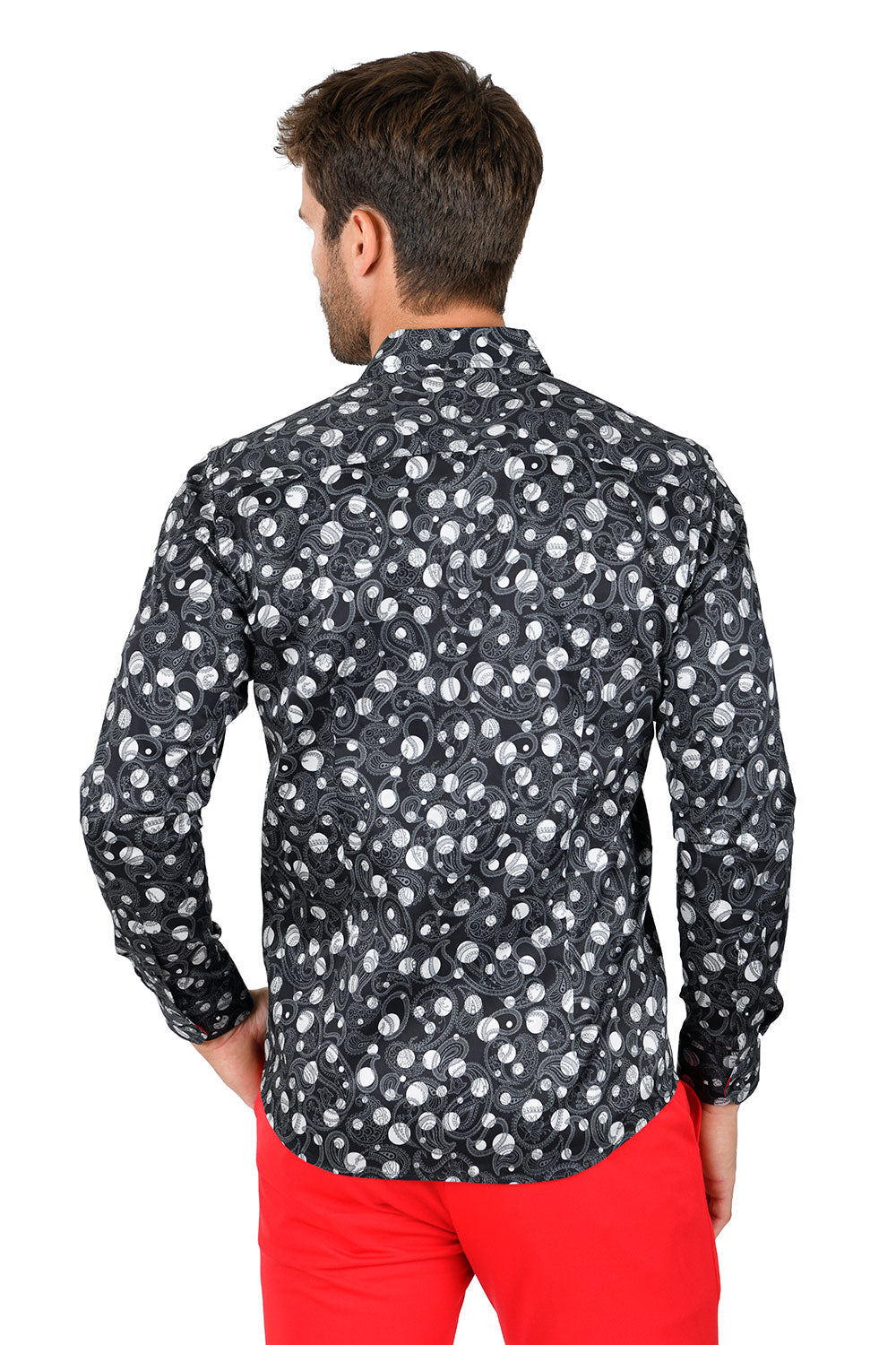 BARABAS men's floral paisley polka dotted printed shirts B339 Black and White 