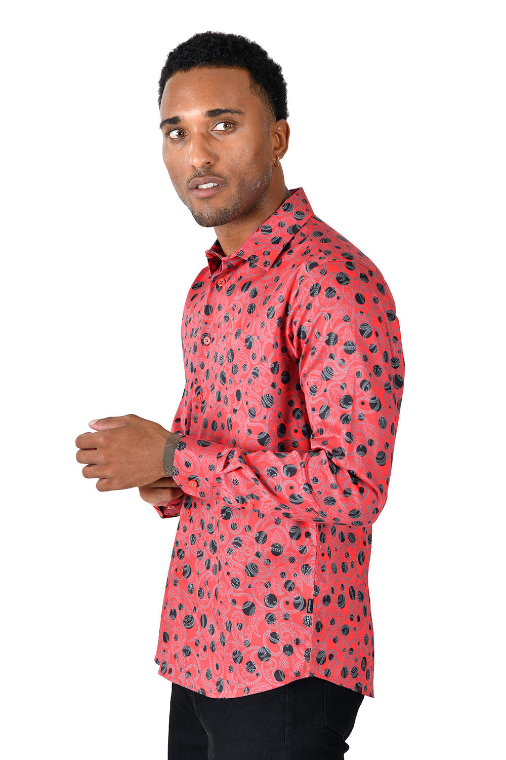 BARABAS men's floral paisley polka dotted printed shirts B339 Red black