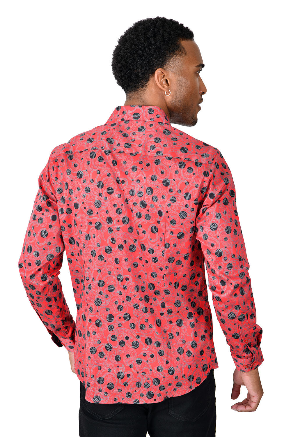 BARABAS men's floral paisley polka dotted printed shirts B339 Red black