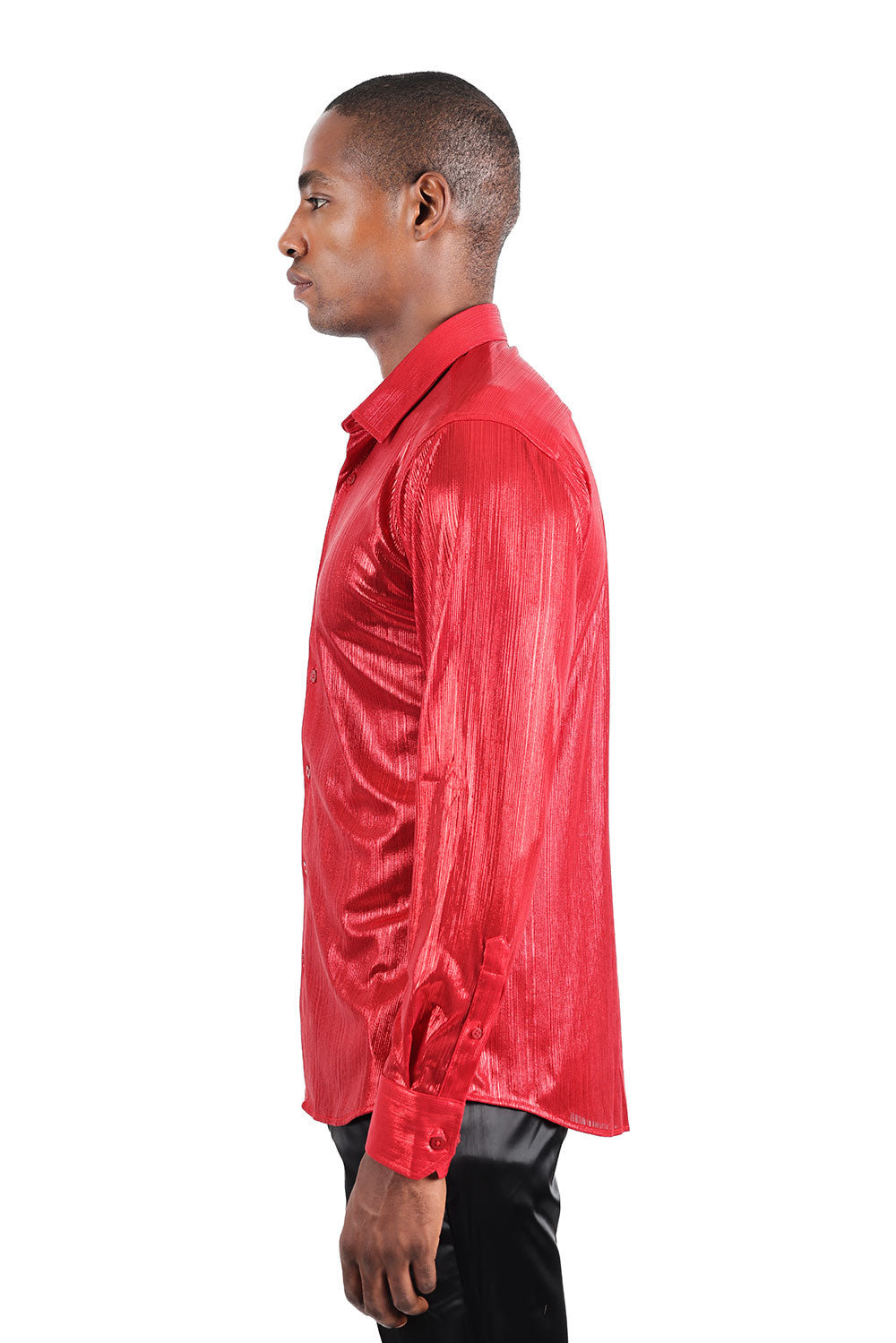 BARABAS Men's Premium Shinny Solid Color Button Down Dress Shirts B46 Red