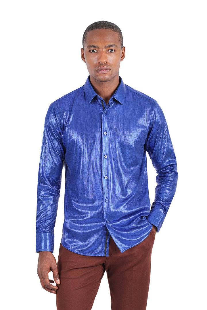 BARABAS Men's Premium Shinny Solid Color Button Down Dress Shirts B46