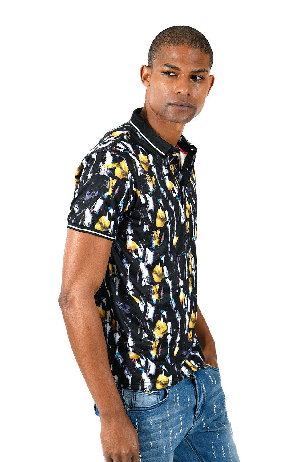 Barabas men's Yellow Gems Prints Graphic Tee Luxury Polo Shirts BD33