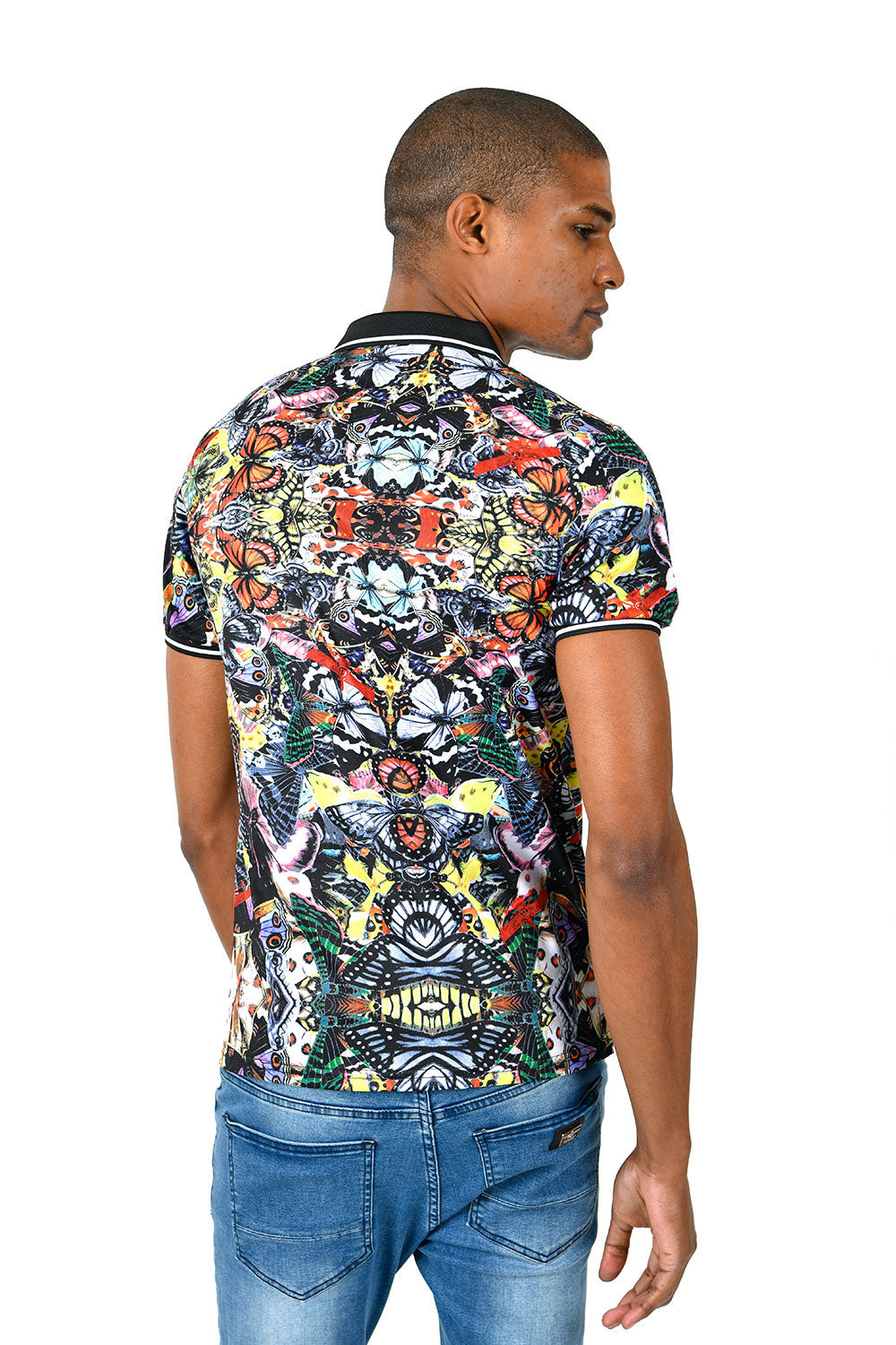 Barabas men's Floral Butterfly Prints Graphic Tee Polo Shirts BD35
