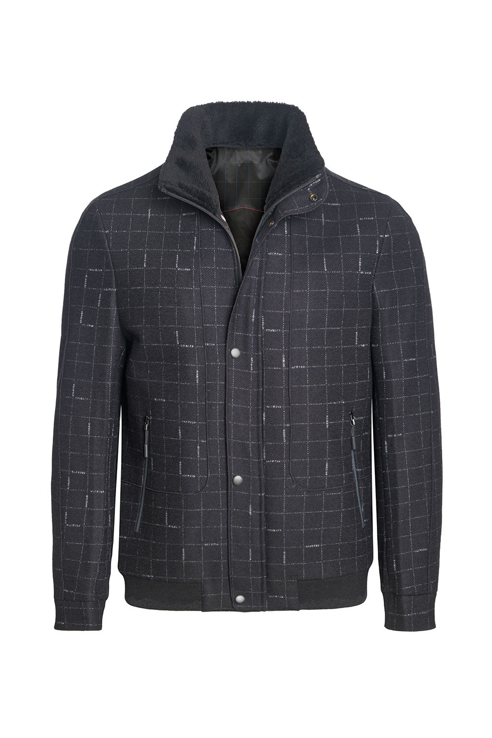 Barabas men black grey checkered wool Sherpa-Lined liner jacket BH56