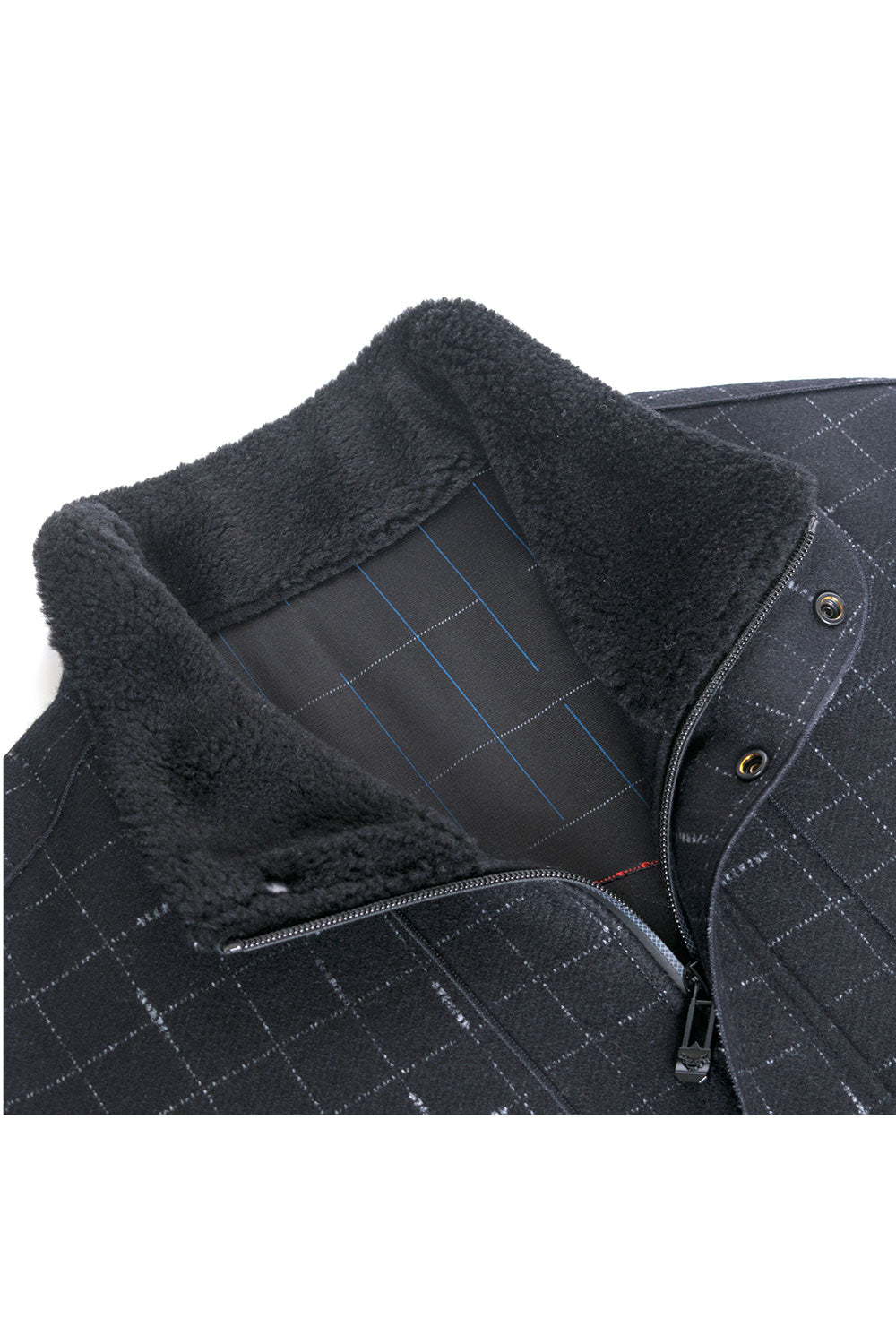 Barabas men black grey checkered wool Sherpa-Lined liner jacket BH56