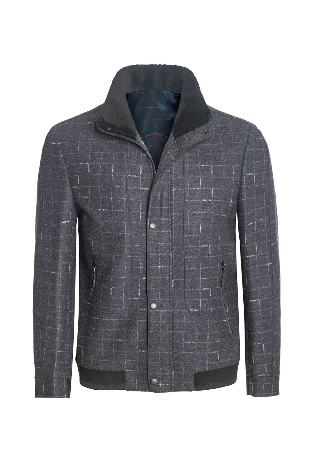 Barabas Men's black grey checkered wool Sherpa-Lined liner jacket BH56