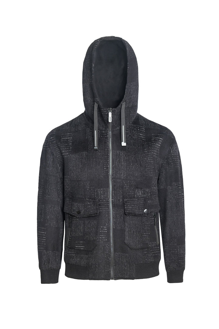 Barabas men cotton blend hooded liner checkered black jacket BH62