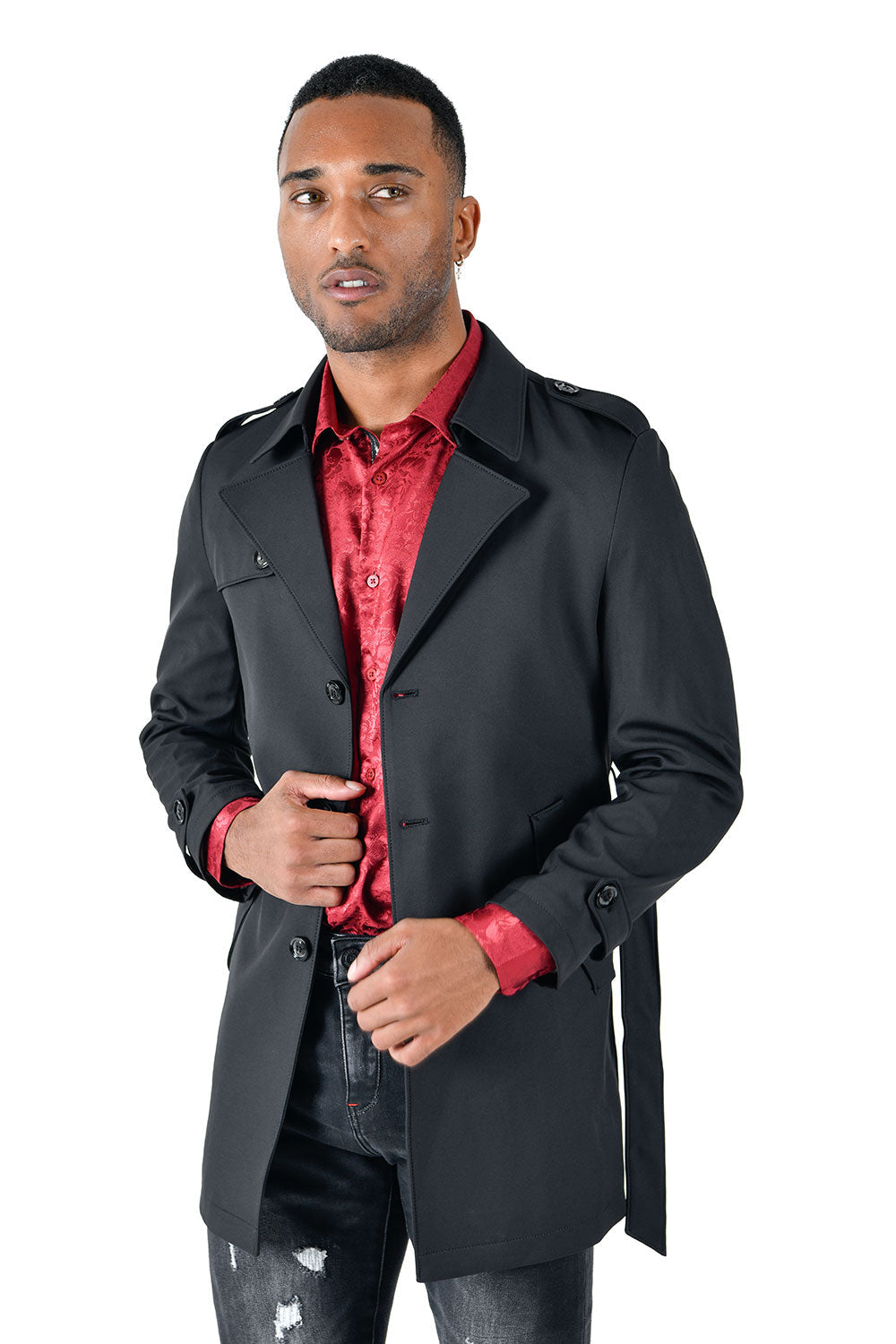 BARABAS Men's Belted Classic Rain Trench Coat BH71 Black