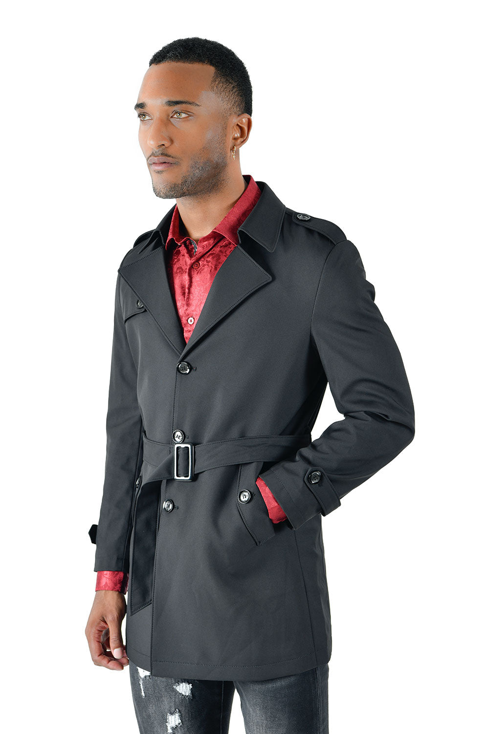 BARABAS Men's Belted Classic Rain Trench Coat BH71 Black