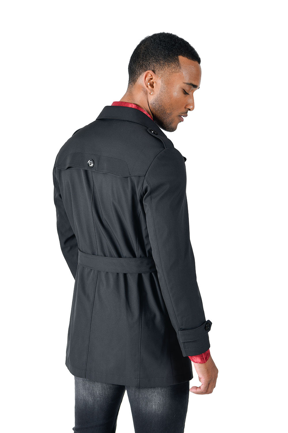 BARABAS Men's Belted Classic Rain Trench Coat BH71 Black