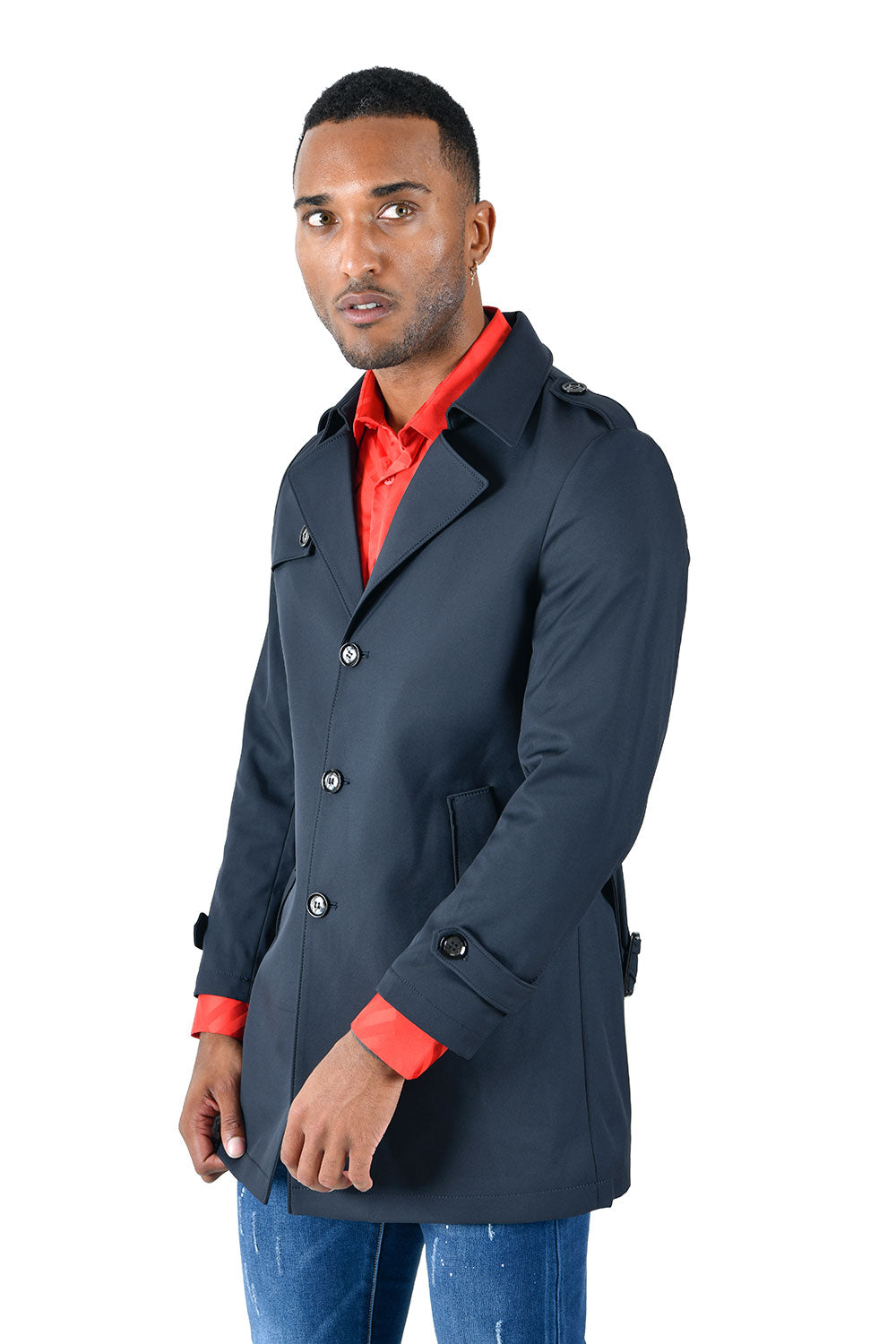 BARABAS Men's Belted Classic Rain Trench Coat BH71 Navy