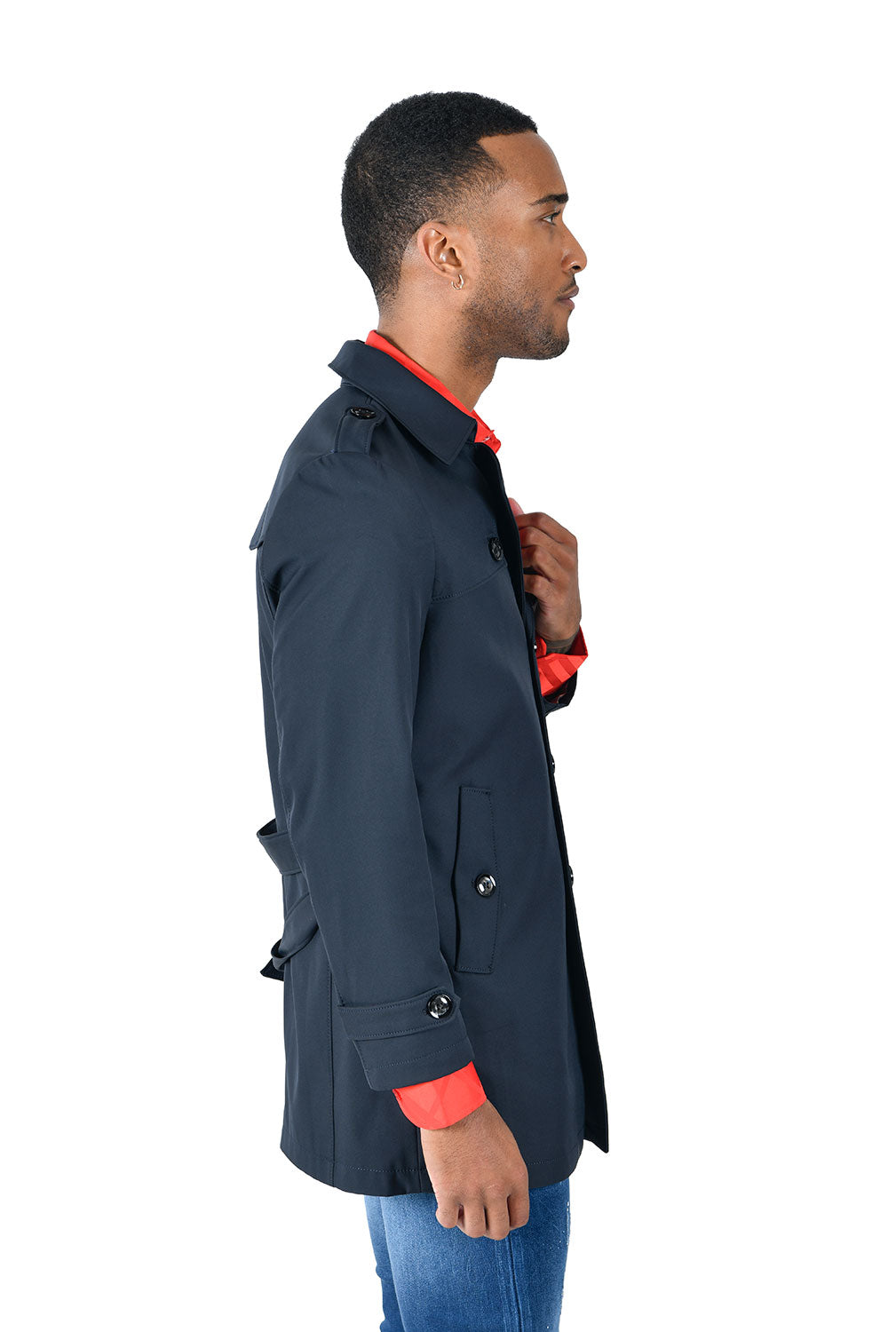 BARABAS Men's Belted Classic Rain Trench Coat BH71 Navy