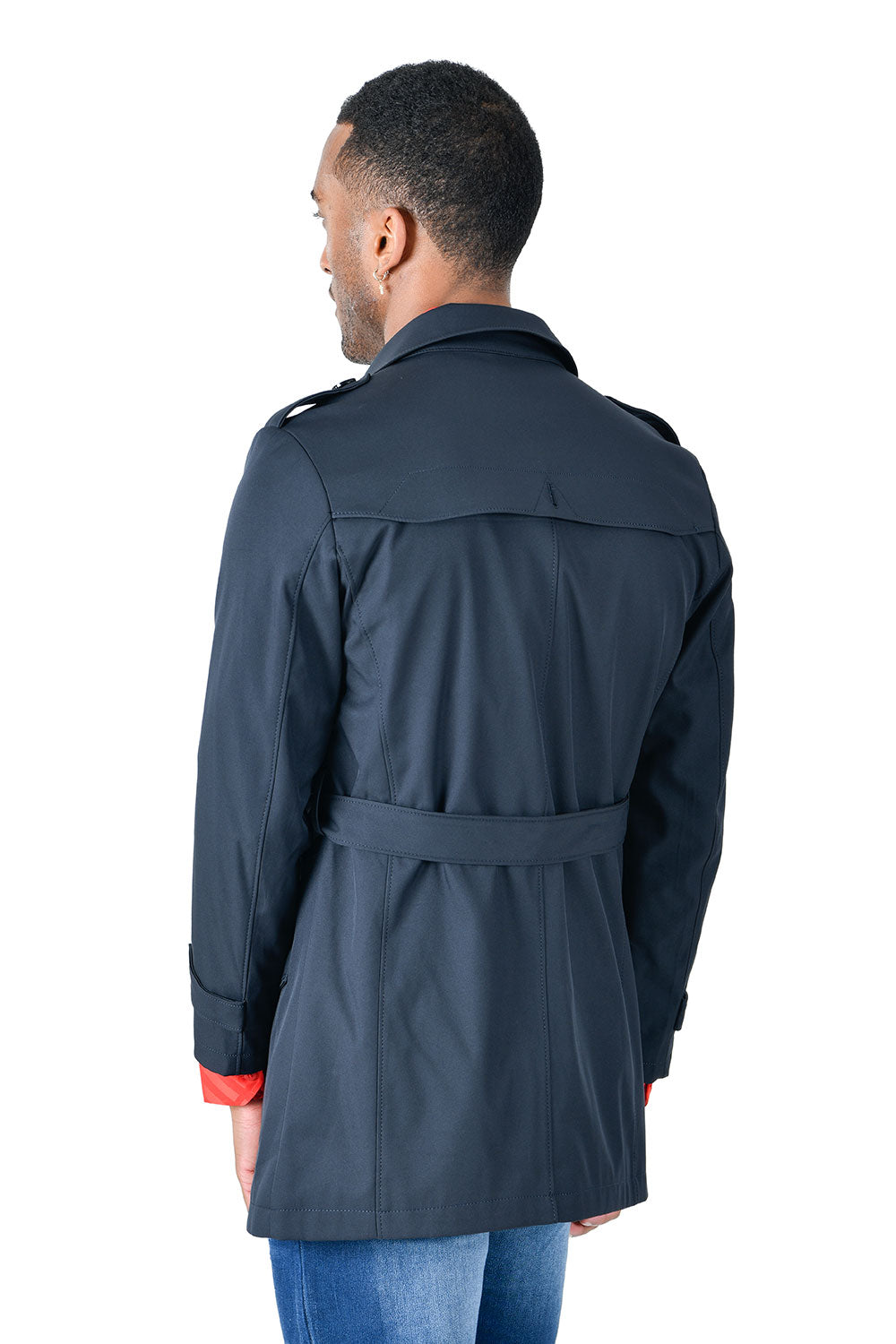 BARABAS Men's Belted Classic Rain Trench Coat BH71 Navy