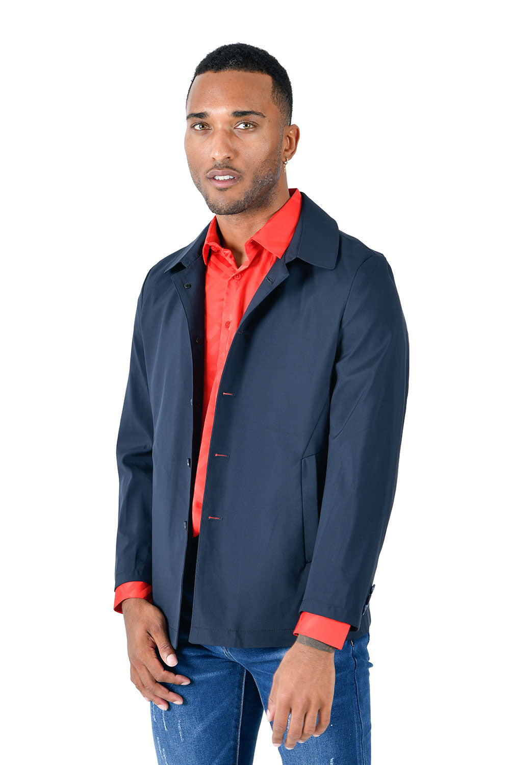 BARABAS Men's Solid Color Light Weight Jacket BH72 Navy