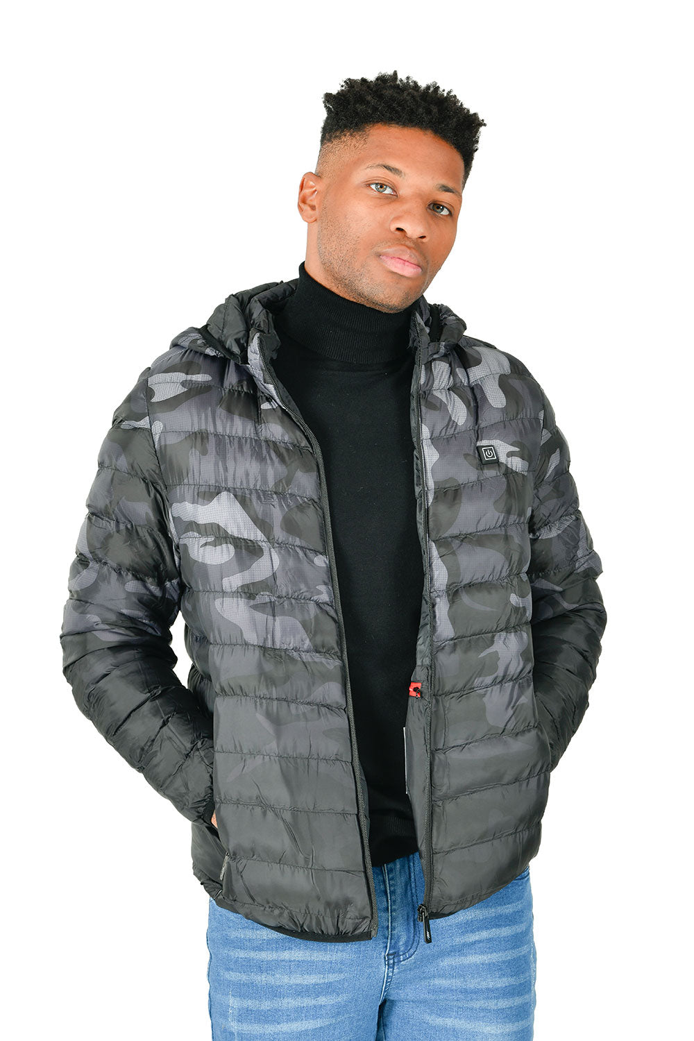 BARABAS Men's Heating Element Camouflage Bomber Hoodie Jacket BH75 BLACK