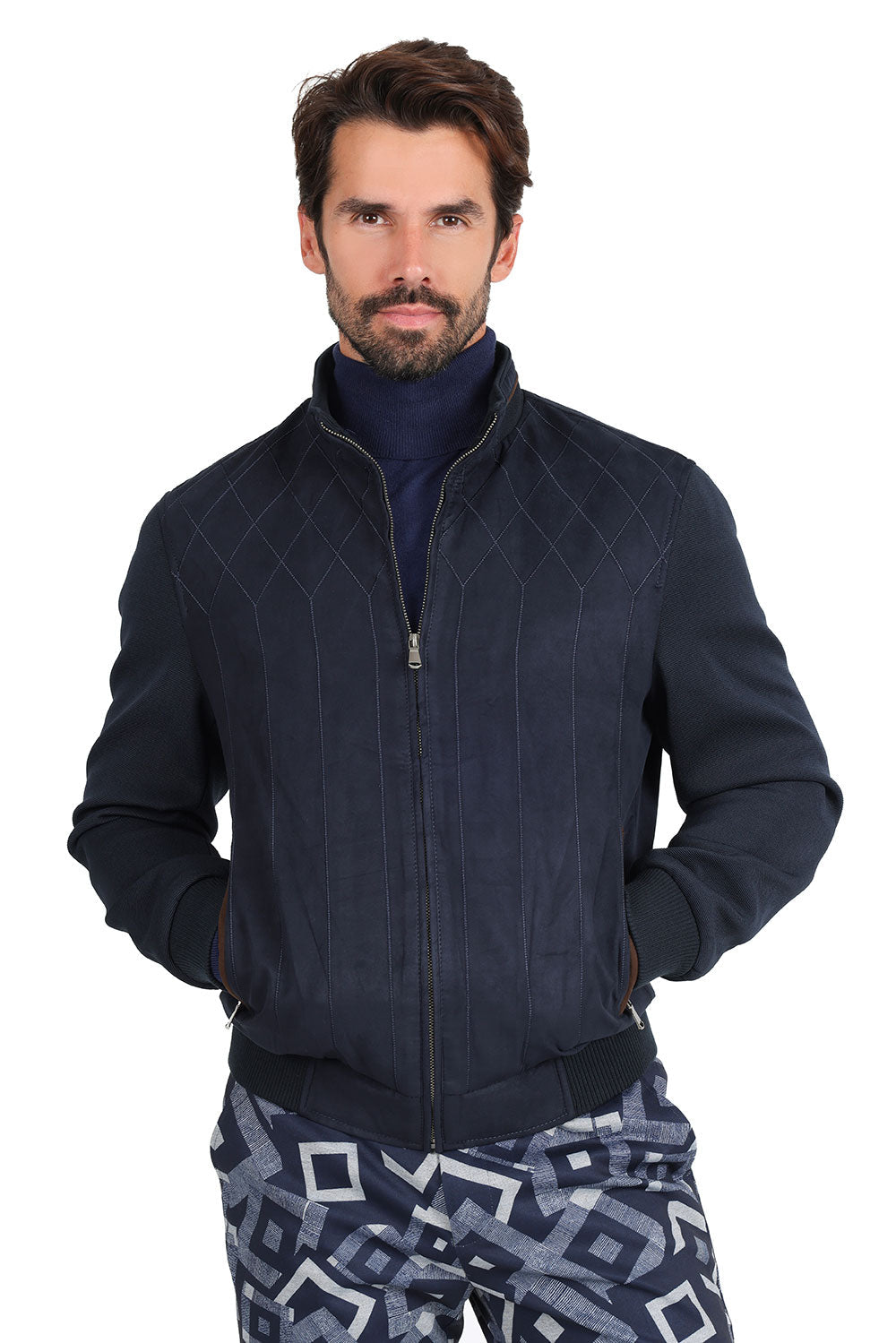 Barabas Men's Zipper Closure Classic Ripstop Bomber Jacket BH77 Navy