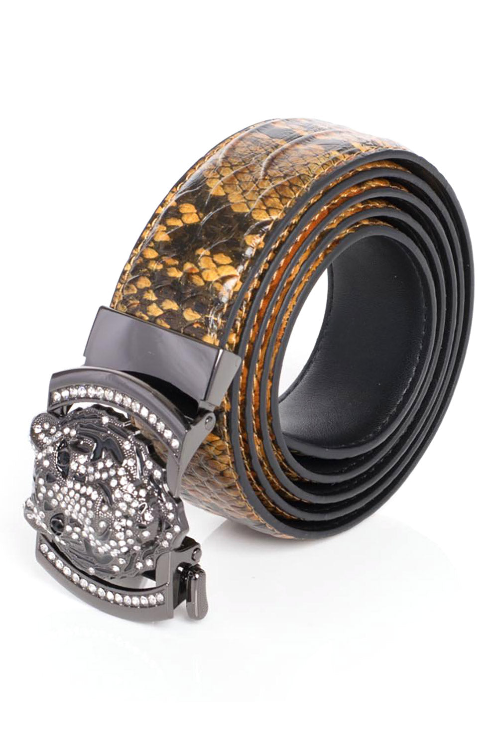 Barabas Men black buckle Solid color Crocodile Snake belt BK11