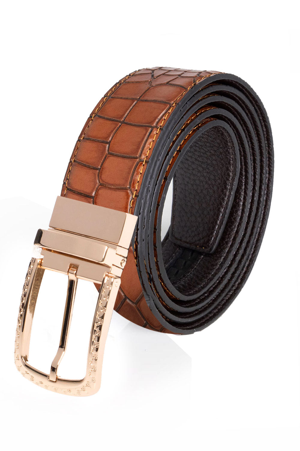 Barabas Men Gold buckle Solid color Crocodile Snake belt BK809