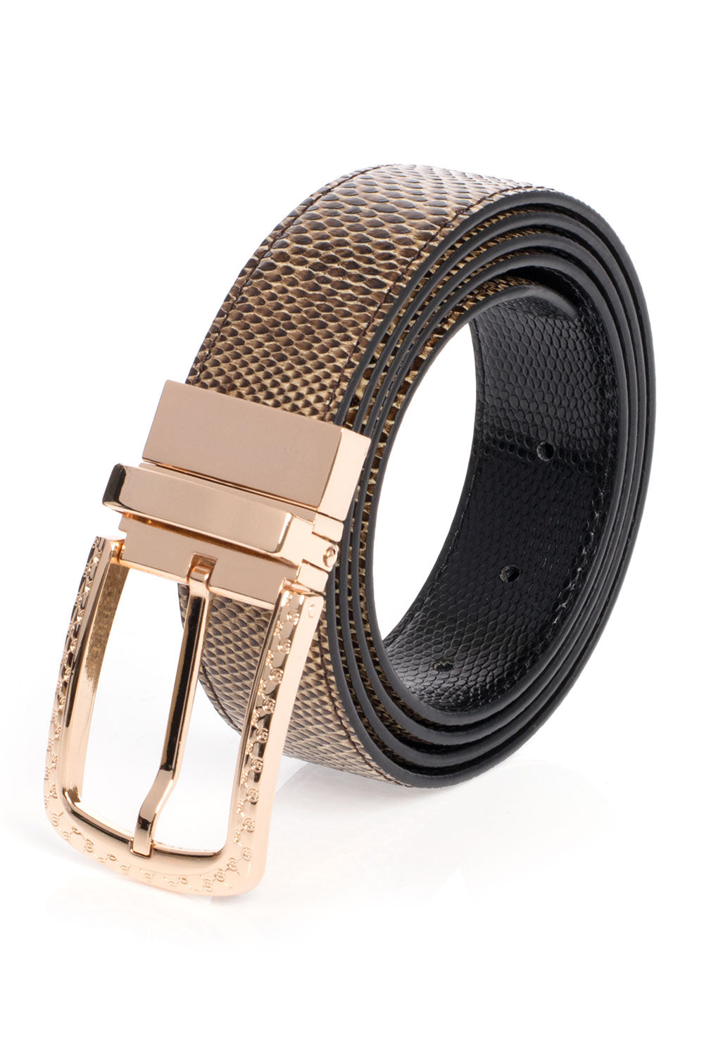 Barabas Men Gold buckle Solid color Crocodile Snake belt BK809