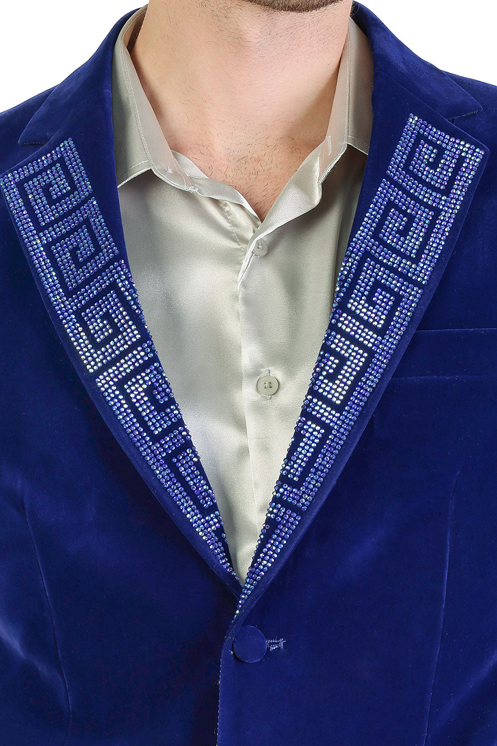 BARABAS Men's Rhinestone Greek key Pattern Velvet Blazer Prom BL3067  Royal Navy