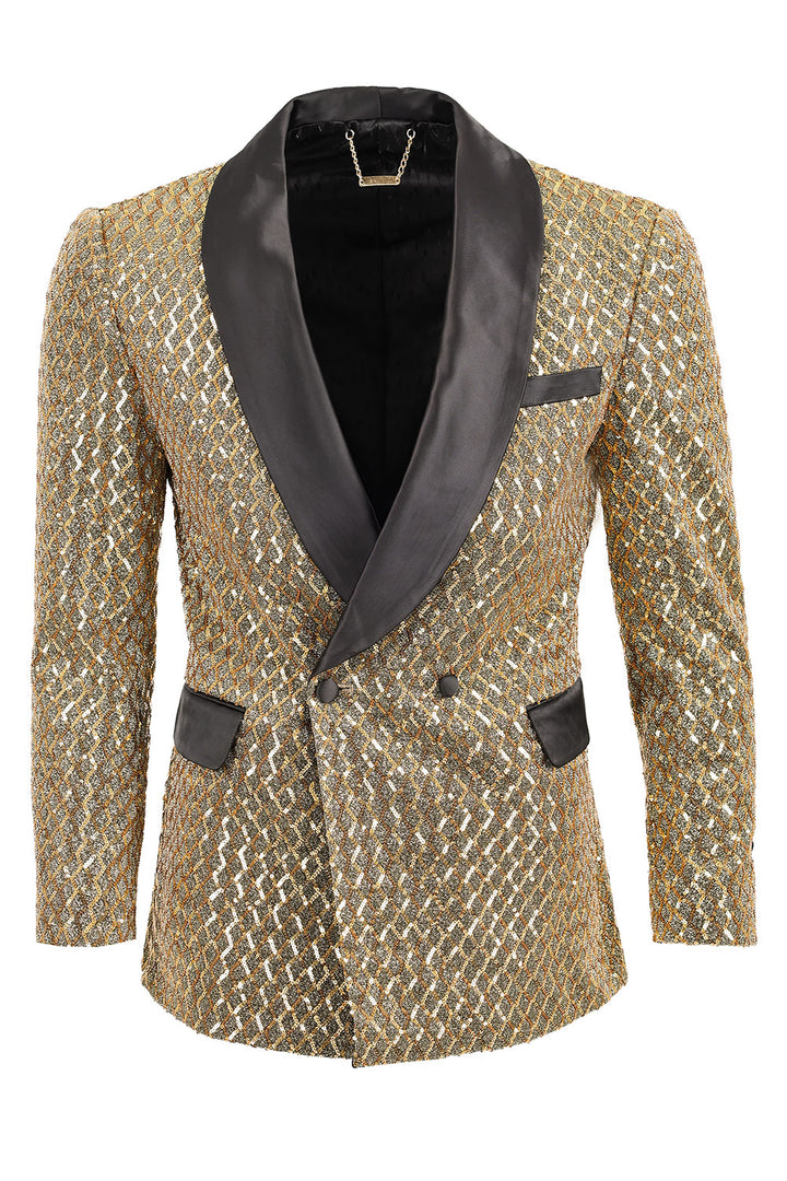 BARABAS men's shiny design glittery sequin design blazer BL3068 Gold