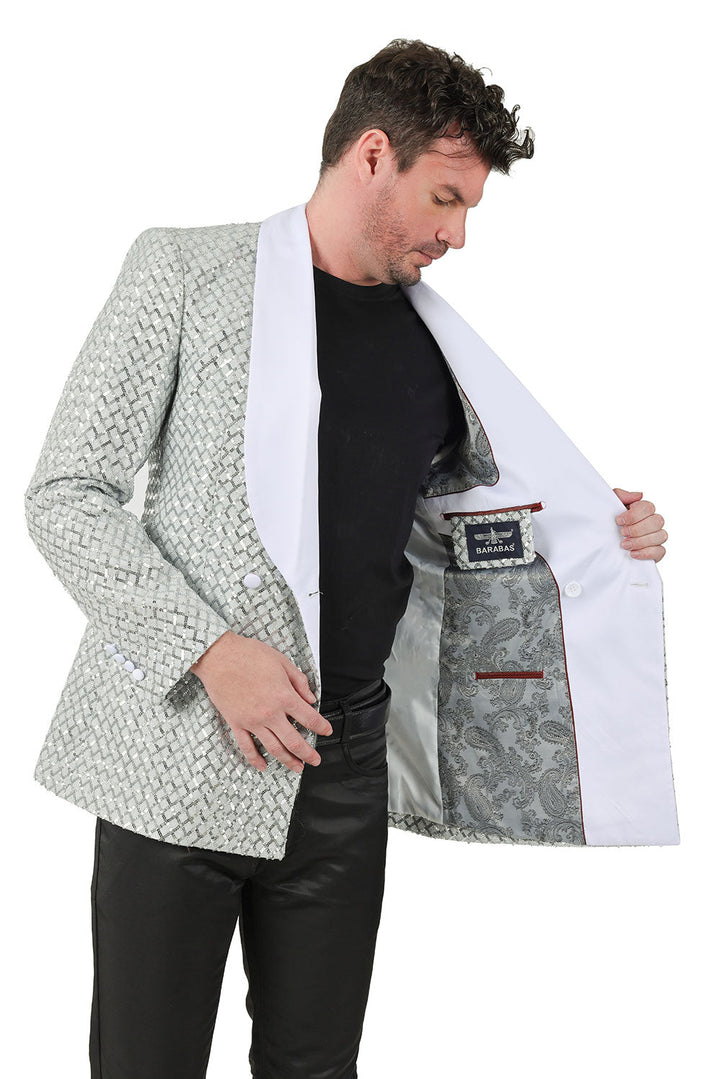 BARABAS men's shiny design glittery sequin design blazer BL3068 White
