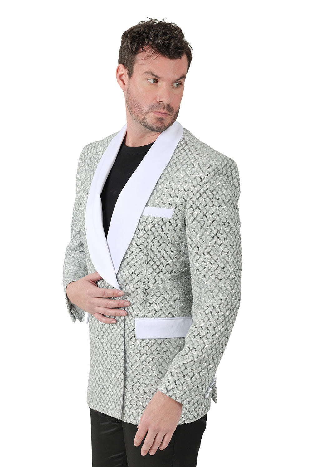 BARABAS men's shiny design glittery sequin design blazer BL3068 White