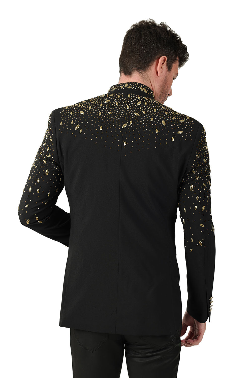 BARABAS Men's Luxury Rhinestone Lapel Collar Designer Blazer BL3080 Black Gold